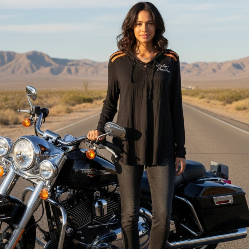 Harley Davidson Long Sleeve Flames T Shirt Size‎ L Black Tribal Motorcycle